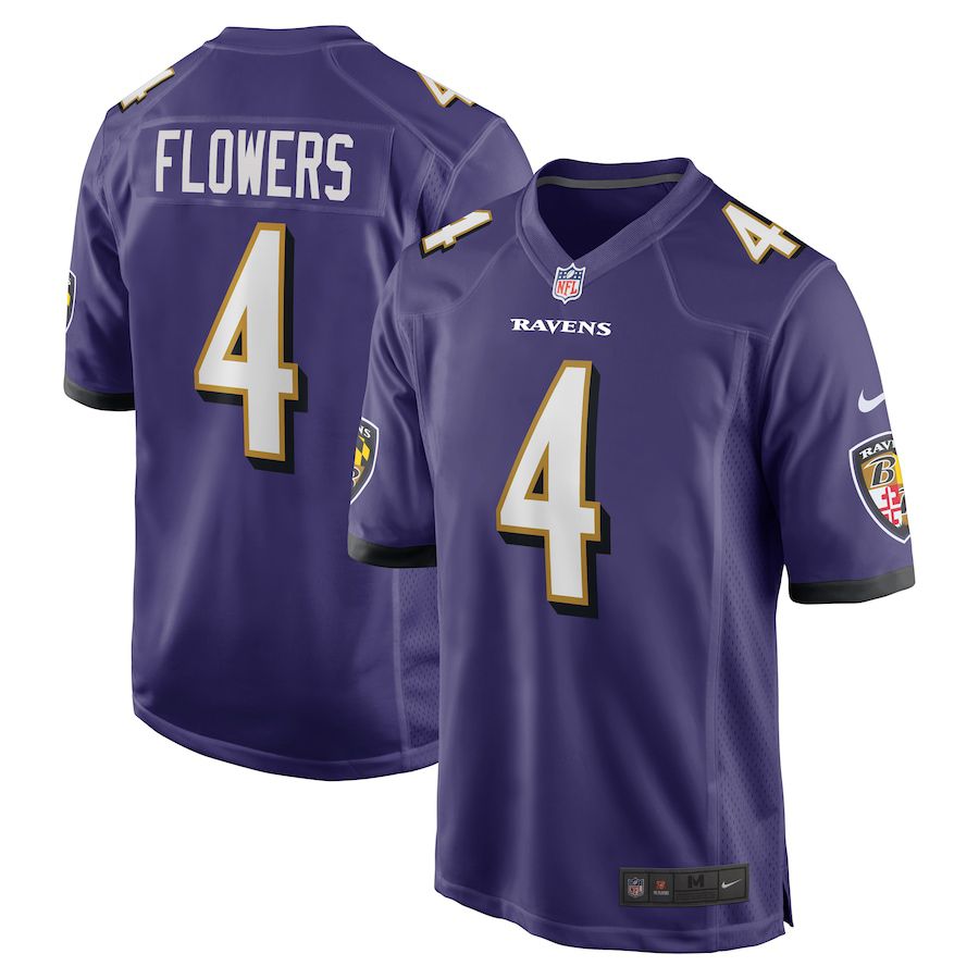 Men Baltimore Ravens 4 Zay Flowers Nike Purple 2023 NFL Draft First Round Pick Game Jersey